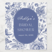 ブルー ホワイト シノワズリー ブライダル シャワー ワイン ラベル (シングルラベル)