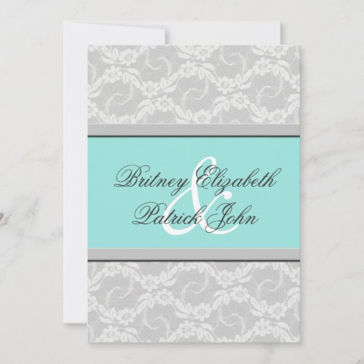 ブルー・ホワイト・シルバーのレースのウェディング・招待状 招待状 (正面)