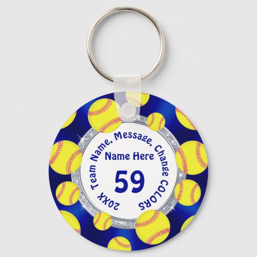 ブルー，ホワイト，シルバー安いソフトボールのギフトソフトボール キーホルダー (正面)