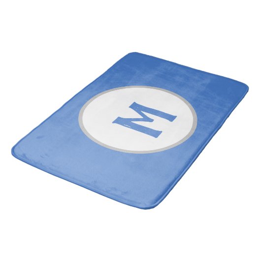 ブルー・ホワイト・シルバー・モノグラム バスマット (アングル)