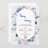 ブルー・ホワイト・シンプルウェディング招待状 招待状 (正面/裏面)