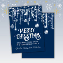 ブルー ホワイト ストリング ライト クリスマス ホリデー カード