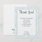 ブルー/ホワイト ダマスク ウェディング フラット サンクス カード (正面/裏面)