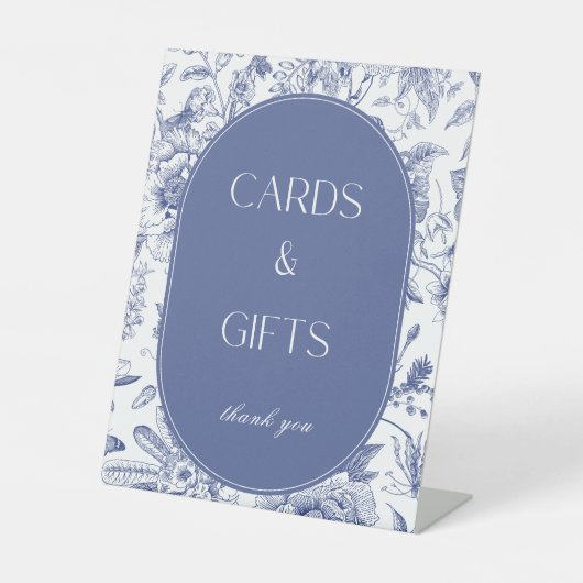 ブルー ホワイト チャイナペイント カード＆ギフト テーブルサイン (正面)