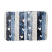 ブルー ホワイト デニム ハート ストライプ 誕生日 バスマット (正面)