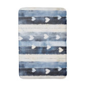 ブルー ホワイト デニム ハート ストライプ 誕生日 バスマット (正面縦)