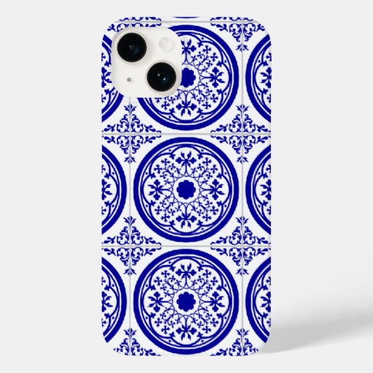 ブルー ホワイト デルフト風 フェイク タイル iPhone Case-Mate iPhoneケース (裏面)