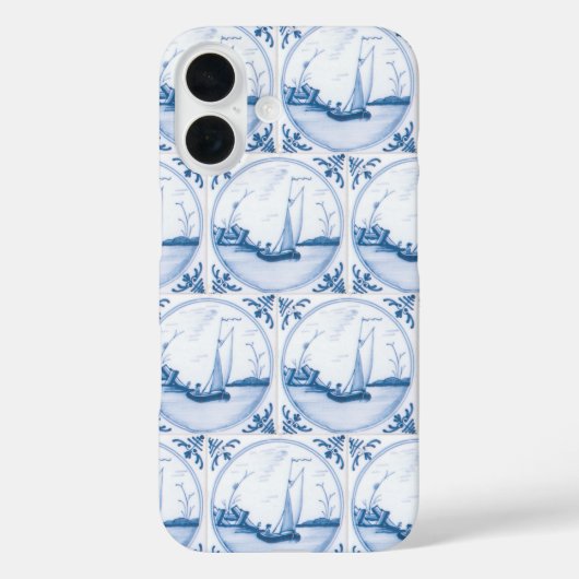 ブルー ホワイト デルフト セイルボート ビンテージ タイル柄 Case-Mate iPhoneケース (裏面)