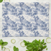 ブルー ホワイト トワレ フラワーズ カントリー フレンチ キッチンタオル (折り畳み)