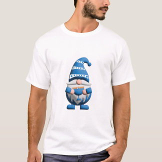 ブルー ホワイト ハヌカのノーム メノラーを保持 Tシャツ