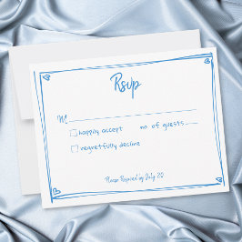 ブルー ホワイト ハンドドローンハート 気まぐれな結婚式 出欠カード