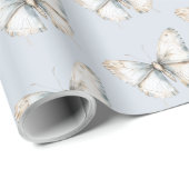 ブルー ホワイト バタフライ ブライダル シャワー ラッピングペーパー (ロールコーナー)