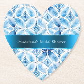 ブルー ホワイト バティック フラワーブライダルシャワー ペーパーコースター (正面)