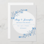 ブルー・ホワイト・フラワル 招待状 (正面/裏面)