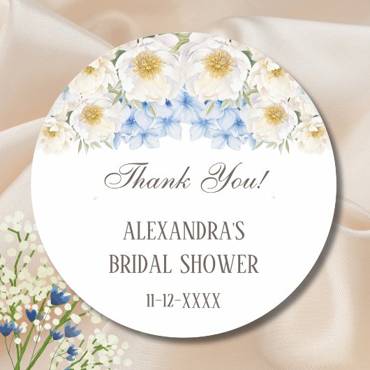 ブルー ホワイト フラワーズ ガーデン ブライダル シャワー サンクス ラウンドシール