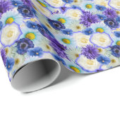ブルー・ホワイト・フラワーズ コラージュ ブライダルシャワー パーティー ラッピングペーパー (ロールコーナー)