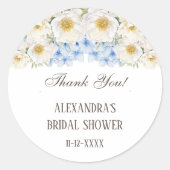 ブルー ホワイト フラワーデザイン ガーデン ブライダルシャワー 感謝カード ラウンドシール (正面)