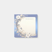 ブルー ホワイト フローラル エンブellishment ポストイット ノート
