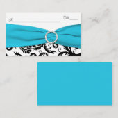 ブルー、ホワイト、ブラックのダマスク座席表 プレイスカード (正面/裏面)