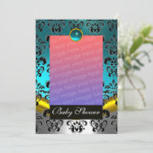 ブルー ホワイト ブラック ダマスク ベイビー シャワー モノグラム 招待状 (スタンド正面)