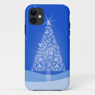 ブルー ホワイト メリークリスマス ツリー 星 夜灯 iPhone 11 ケース
