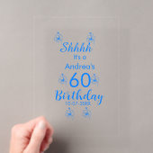 ブルー ホワイト モーブ shhhh 60歳の誕生日 フラワー 名前 アクリル招待状 (インサイチュ (ポータブル))