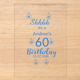 ブルー ホワイト モーブ shhhh 60歳の誕生日 フラワー 名前 アクリル招待状