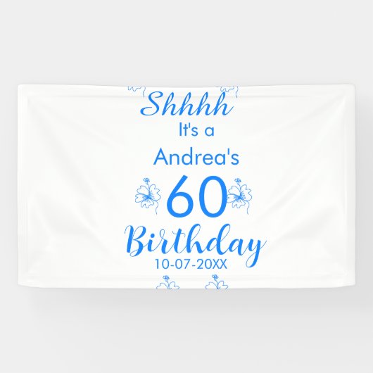 ブルー ホワイト モーブ shhhh 60歳の誕生日 フラワー 名前 横断幕 (横)