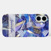 ブルー ホワイト ライラック 抽象 ストライプ 名前入り Case-Mate iPhoneケース (裏面 (横))