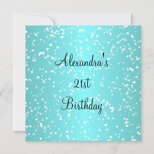 ブルー ホワイト ラブ ハート 21歳の誕生日 招待状 (正面)