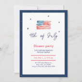 ブルー・ホワイト・レッドのミニマルな7月4日ディナー・パーティー 招待状 (正面)