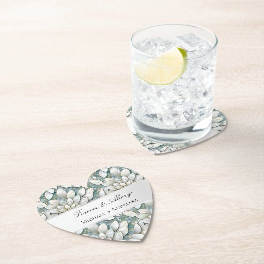 ブルー ホワイト ロータス フラワーズ ブライダル シャワー ペーパーコースター (インサイチュ)