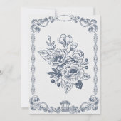ブルー ホワイト ヴィンテージ クラシック エレガント ウェディング インビテーション (裏面)