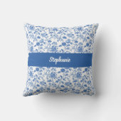 ブルー ホワイト ヴィンテージ フラワー 名前入り クッション (裏面)
