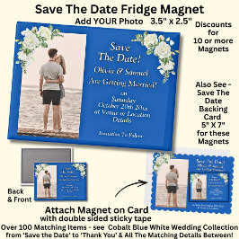 ブルー ホワイト 冷蔵庫用 Save The Date 写真 マグネット
