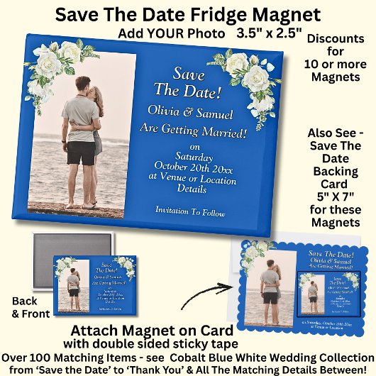 ブルー ホワイト 冷蔵庫用 Save The Date 写真 マグネット