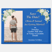 ブルー ホワイト 冷蔵庫用 Save The Date 写真 マグネット (正面)