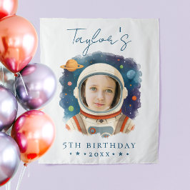 ブルー ホワイト 宇宙飛行士 水彩画 フォト タペストリー