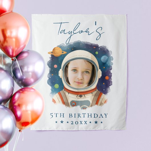 ブルー ホワイト 宇宙飛行士 水彩画 フォト タペストリー