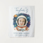 ブルー ホワイト 宇宙飛行士 水彩画 フォト タペストリー (正面)