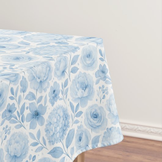 ブルー ホワイト 水彩 花柄 パターン テーブルクロス (インサイチュ)