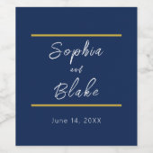 ブルー、ホワイト、金ゴールド新郎新婦結婚ズ ワインラベル (シングルラベル)