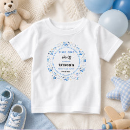 ブルー ホワイト 飛行機 1歳の誕生日 初フライト ベビーTシャツ