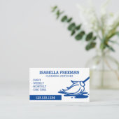 ブルー&ホワミニマルイトメイドハウスクリーニングサービス 名刺 (スタンド正面)