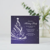 ブルー&ホワモダンイトクリスマスホリデーパーティー 招待状 (スタンド正面)