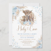 ブルー ホーリー カウ ボーホー パンパス ボー ベイビー シャワー 招待状 (正面)