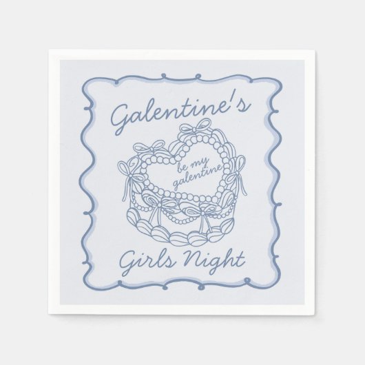 ブルー ボウ レトロ ハート コケッティー ケーキ ガレンタインズ スタンダードカクテルナプキン (正面)
