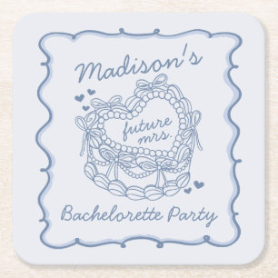 ブルー ボウ レトロ ハート コケッティ ケーキ ブライズメイド パーティー スクエアペーパーコースター