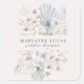 ブルー ボヘミアンフラワーパステル スクエアシール (正面)
