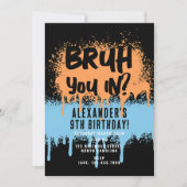 ブルー・ボーイの誕生日 ネオン・グラフィティ オレンジ ブルー 招待状 (正面)